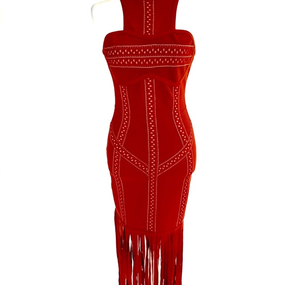 Bebe Rust Red Fringe Bandage Maxi Dress – Size Small - Picture 2 of 2